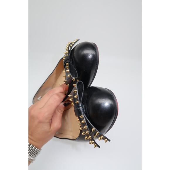 Christian Louboutin Leather Spike Studded Bow Ballet Flats Black Women's Size 40 - Picture 8 of 10